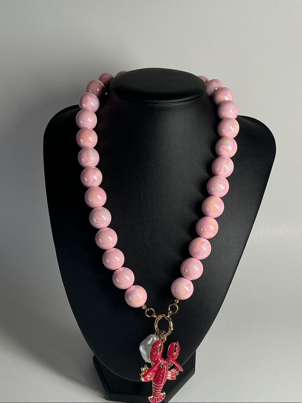 Pink Beaded Necklace with Lobster Charm - Women Jewelry